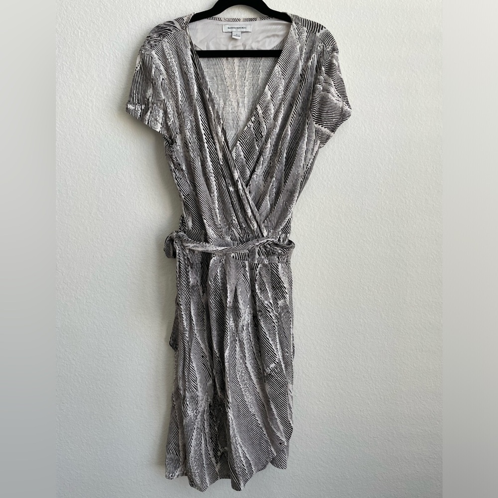 cap sleeve neutral wrap dress from banana republic